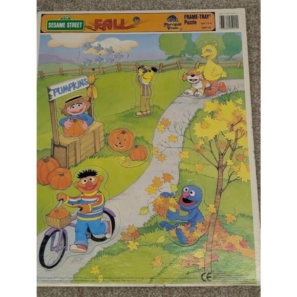 Vintage Sesame Street Fall Themed Frame Puzzle Merrigold Press Big Bird 1991 - Picture 6 of 6